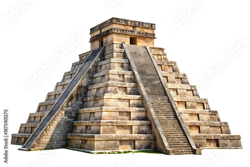 Ancient mayan pyramid temple, Isolated on White Background.png