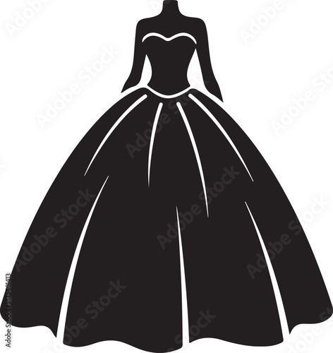 Elegant black evening gown with white accents