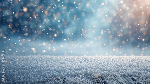 Enchanting Winter Landscape with Snowfall and Rustic Wooden Plank Backdrop, Perfect for Holiday