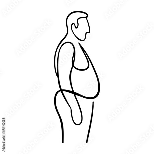 Dibujo sencillo con líneas de hombre desnudo con sobrepeso de pie