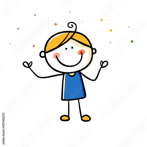 A cheerful cartoon girl celebrating with confetti.