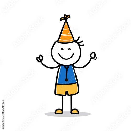 A cartoon character wearing a party hat.