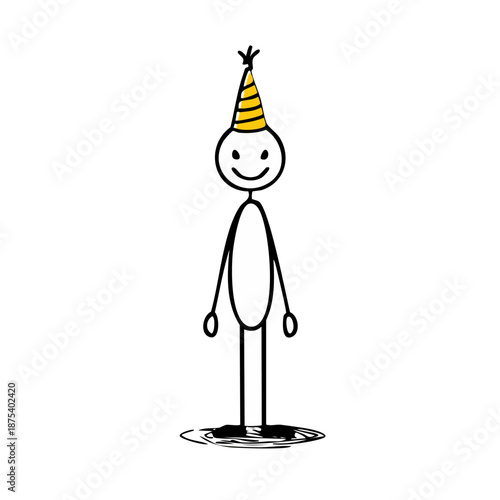 A stick figure wearing a party hat.