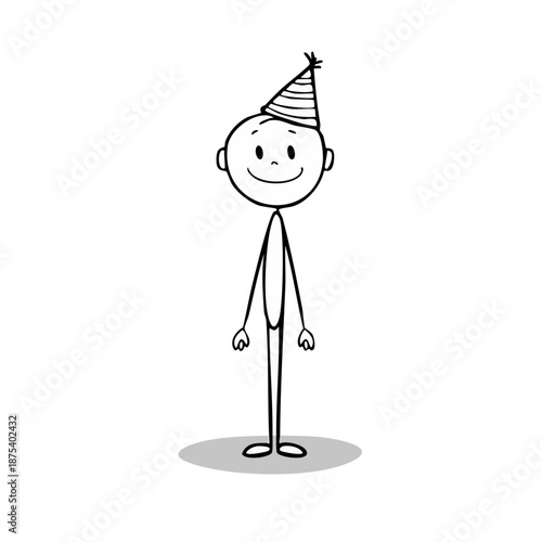 A stick figure wearing a party hat.