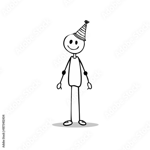 A stick figure wearing a party hat.