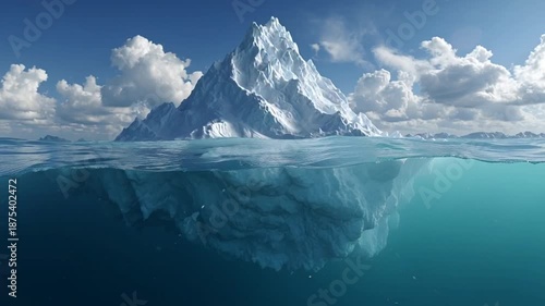 Majestic iceberg towering from icy depths under a vibrant sky landscape video