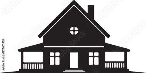 A black silhouette of a classic two story house with a gable roof
