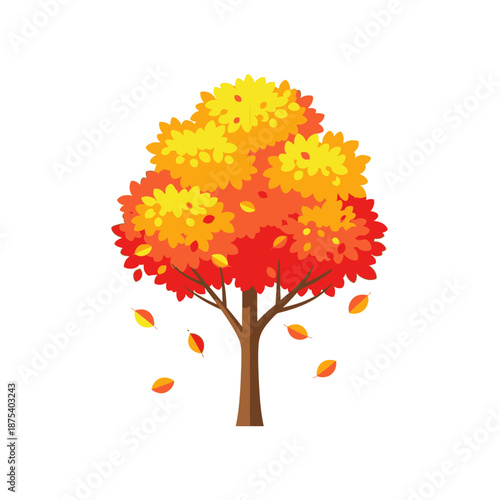 Vibrant Autumn Tree with Falling Leaves