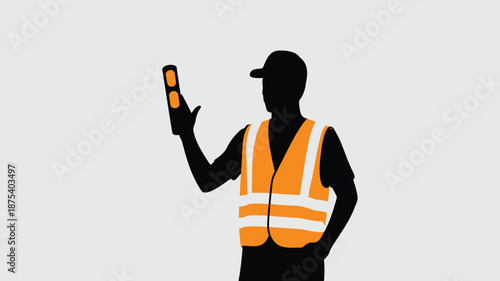Construction worker holding traffic baton in hand