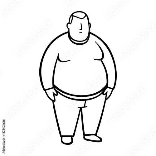 Dibujo sencillo con líneas de hombre con sobrepeso de pie