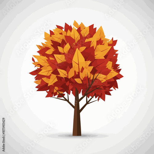 Autumn Tree with Red and Orange Leaves, Flat Design, Isolated