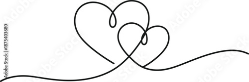 This image showcases a minimalist continuous line drawing of two intertwined hearts symbolizing love connection and unity in a simple design