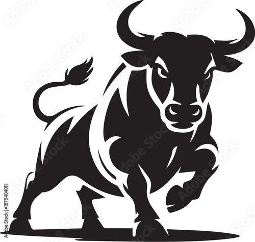 Print Powerful Bull with Fire Horns Vector