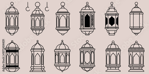 Elegant collection of outline style Islamic lanterns for Ramadan and Eid Mubarak celebrations vector set