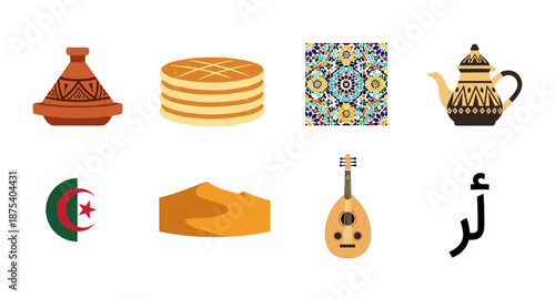 Collection of Algerian cultural symbols and traditional items
