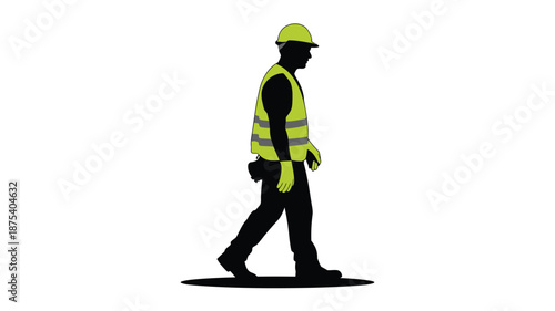 Construction worker walking in safety gear