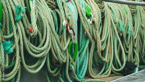 Coiled Maritime Ropes with Metal Clips