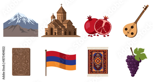 Collection of Armenian cultural symbols and landmarks, a visual representation of heritage