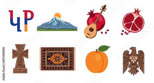 Collection of Armenian cultural symbols and national emblems