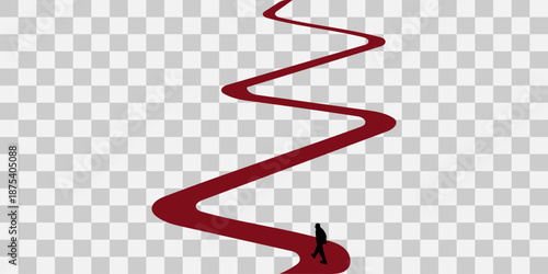 Man walking on a winding red path