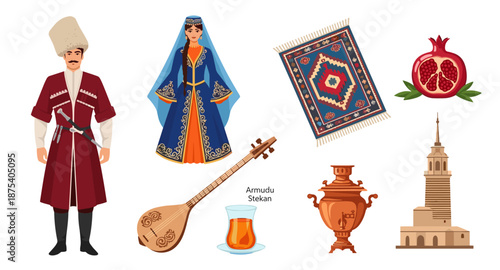 Azerbaijani Cultural Symbols and Traditional Attire Collection
