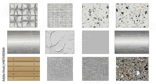 Collection of twelve diverse material textures and patterns for design backgrounds