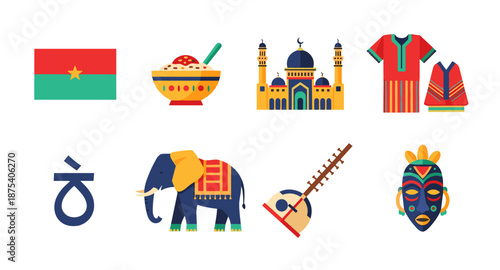 Collection of diverse cultural symbols and icons representing different countries and traditions
