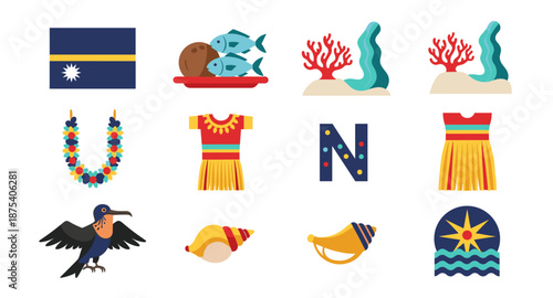 Nauru cultural symbols and national icons collection flat design