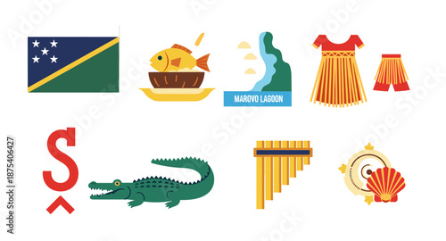 Solomon Islands cultural symbols and landmarks, a vibrant collection of icons