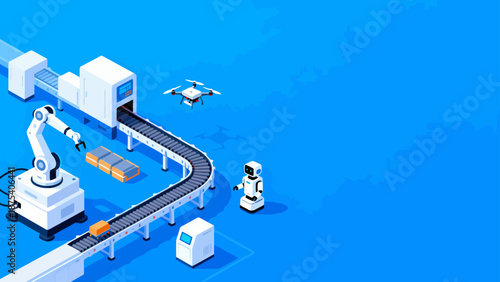 Automated factory with robots and conveyor