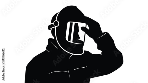 Worker in protective gear looking through visor