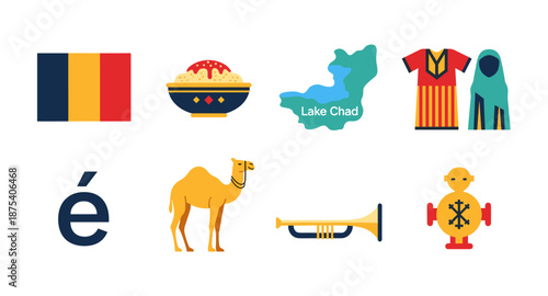 Chad country symbols and cultural elements collection, flat design