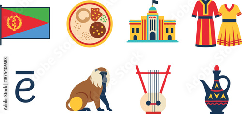 Eritrea's national symbols and cultural icons in a flat design collection