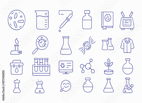 Science Lab Icons Set – Outline Style for Educational and Research Use