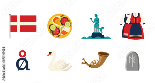 Tablou pe pânză Danish cultural symbols and landmarks collection, a visual representation of Den