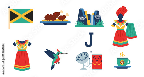 Jamaica Icons: Flag, Food, Falls, Fashion, Fauna, Music, and Coffee