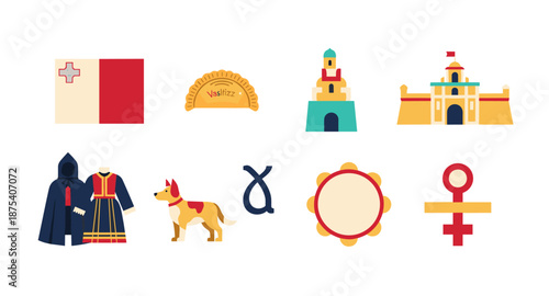 Malta national symbols and landmarks collection in flat design style
