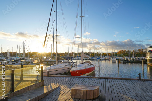 aarhus downtown canal pier city danmark theatre waterfront cityscape jacht harbor sailing ship blue sky