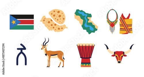South Sudan cultural symbols and national emblems collection