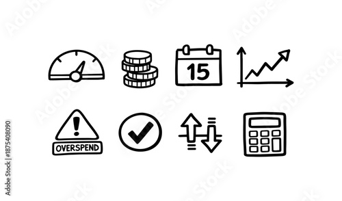 Hand-drawn icons representing financial concepts like growth, savings, and planning