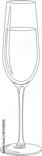 Elegant continuous line art drawing of a delicate champagne flute containing sparkling beverage perfect for celebrations and toasts