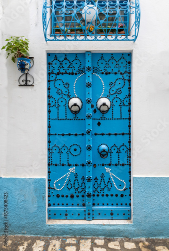 Traditional blue gate in Bizerte medina, Tunisia