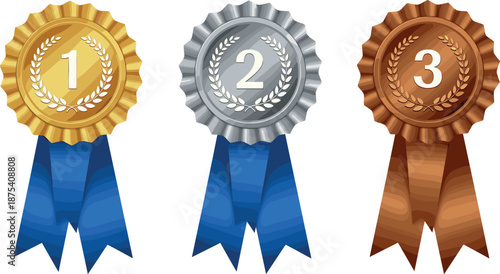Award rosette set for first second and third place vector