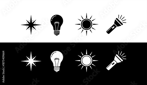 Collection of light icons in black and white