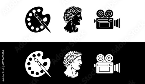 Artistic icons representing creativity and film