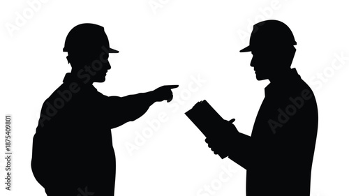 Two construction workers discussing project details