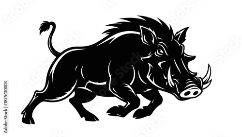 Black and White Boar Silhouette Illustration.