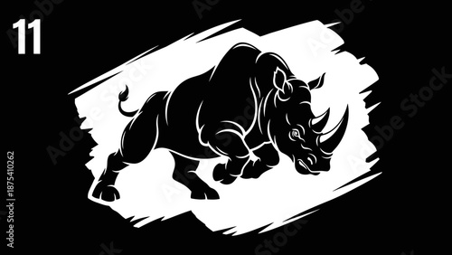 Black and White Illustration of Rhinoceros.