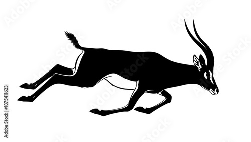 Black Antelope Silhouette Running Fast.
