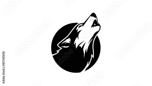 Black and White Wolf Head Illustration.